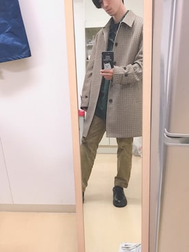 「GU（ジーユー）のアイテム（ステンカラーコート、その他）」を使った、よんたさん（メンズ・168cm）の秋コーディネート