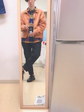 「LIDNM（リドム）のLIDnM/リドム/ガーメントダイカバーオール(L18SS-100)（カバーオール、イエロー系）」を使った、よんたさん（メンズ・168cm）の秋コーディネート