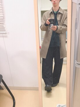 「GU（ジーユー）のアイテム（ステンカラーコート、その他）」を使った、よんたさん（メンズ・168cm）の秋コーディネート