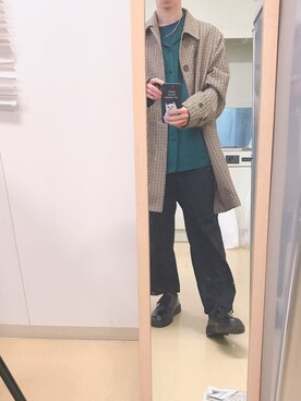 「GU（ジーユー）のアイテム（ステンカラーコート、その他）」を使った、よんたさん（メンズ・168cm）の秋コーディネート