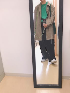 「GU（ジーユー）のアイテム（ステンカラーコート、その他）」を使った、よんたさん（メンズ・168cm）の秋コーディネート