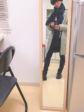 「LIDNM（リドム）のLIDnM/リドム/isko ハイストレッチスキニー（その他パンツ、ブラック系）」を使った、よんたさん（メンズ・168cm）の冬コーディネート