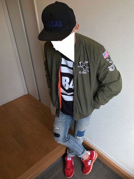「GAP（ギャップ）のアイテム（MA-1）」を使った、M☆NKICHIさん（メンズ・172cm）の冬コーディネート