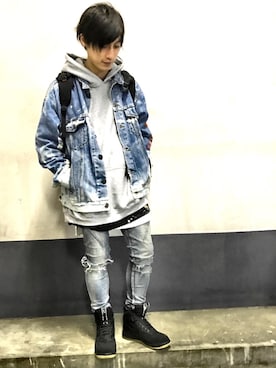 「ROYAL FLASH（ロイヤルフラッシュ）のアイテム（デニムジャケット）」を使った、Takuto Itouさん（メンズ・170cm）の冬コーディネート