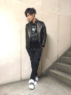 「ROYAL FLASH（ロイヤルフラッシュ）のアイテム（ライダースジャケット）」を使った、Takuto Itouさん（メンズ・170cm）の秋コーディネート