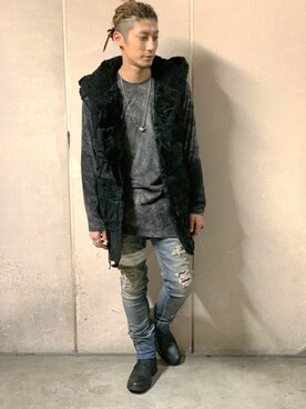 「KMRii（ケムリ）のアイテム（Tシャツ/カットソー）」を使った、Takuto Itouさん（メンズ・170cm）の冬コーディネート