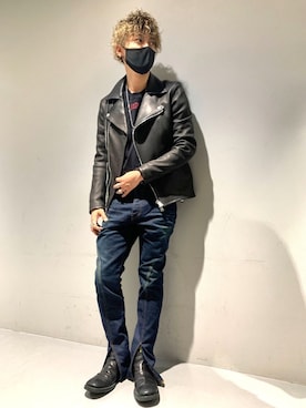 「ISAMU KATAYAMA BACKLASH（イサムカタヤマバックラッシュ）のアイテム（ライダースジャケット）」を使った、Takuto Itouさん（メンズ・170cm）の秋コーディネート