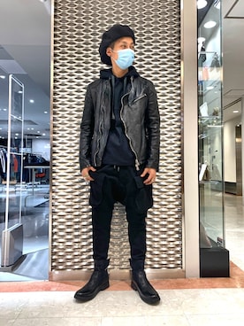 「ISAMU KATAYAMA BACKLASH（イサムカタヤマバックラッシュ）のアイテム（ライダースジャケット）」を使った、Takuto Itouさん（メンズ・170cm）の冬コーディネート