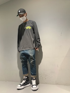 「ISAMU KATAYAMA BACKLASH（イサムカタヤマバックラッシュ）のアイテム（デニムパンツ）」を使った、Takuto Itouさん（メンズ・170cm）の冬コーディネート