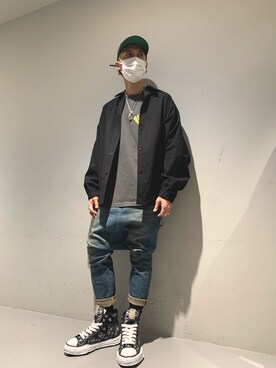 「ISAMU KATAYAMA BACKLASH（イサムカタヤマバックラッシュ）のアイテム（デニムパンツ）」を使った、Takuto Itouさん（メンズ・170cm）の冬コーディネート