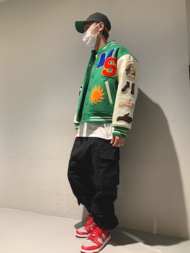 「ISAMU KATAYAMA BACKLASH（イサムカタヤマバックラッシュ）のアイテム（カーゴパンツ）」を使った、Takuto Itouさん（メンズ・170cm）の冬コーディネート