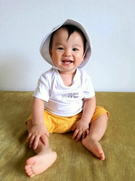 「アイテム（カーゴパンツ、イエロー系）」を使った、peipeeiさん（キッズ・90cm）の夏コーディネート