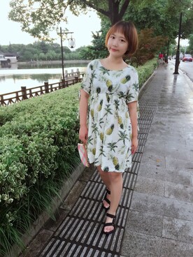 「Koreaのアイテム（ワンピース、グリーン系）」を使った、珍珠奶茶🍹さん（レディース・161cm）の夏コーディネート
