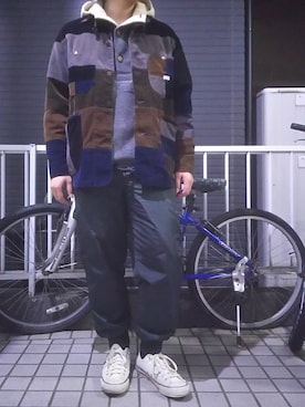 「デサント」｜「アイテム（カバーオール）」を使った、うずらさん（メンズ・170cm）の冬コーディネート