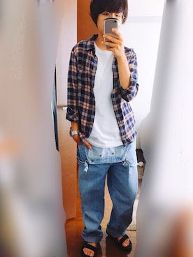 「BOBSON（ボブソン）のアイテム（オールインワン・サロペット）」を使った、鯵さん（レディース・157cm）の秋コーディネート