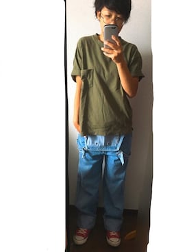 「BOBSON（ボブソン）のアイテム（オールインワン・サロペット）」を使った、鯵さん（レディース・157cm）の秋コーディネート