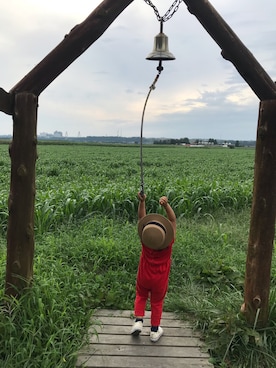 「アイテム（つなぎ/オールインワン、レッド系）」を使った、hakoさん（レディース・154cm）の秋コーディネート
