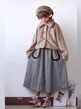 「ファーコート」｜「アイテム（ジャンパースカート）」を使った、三茶さん（レディース・153cm）の冬コーディネート