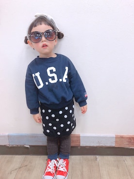 「H&M（エイチ・アンド・エム）のアイテム（スカート）」を使った、myuさん（キッズ・90cm）の冬コーディネート