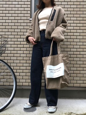 「flower」｜「アイテム（ブルゾン）」を使った、shiiiiさん（レディース・160cm）の春コーディネート