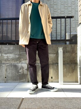 「SCYE BASICS（サイベーシックス）のアイテム（チノパンツ）」を使った、まさむねさん（メンズ・166cm）の秋コーディネート