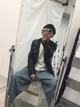 「アイテム（ライダースジャケット）」を使った、Amitani@tokyobaseさん（メンズ・172cm・20代）の秋コーディネート