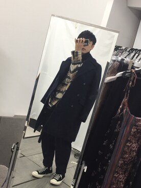 「アイテム（チェスターコート）」を使った、Amitani@tokyobaseさん（メンズ・172cm・20代）の秋コーディネート