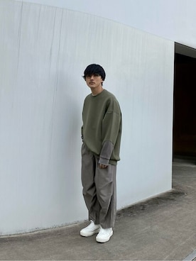 「コーディネート」｜「アイテム（スウェット）」を使った、Amitani@tokyobaseさん（メンズ・172cm）の冬コーディネート