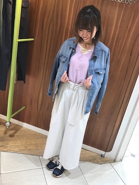 「earth music&ecology（アースミュージックアンドエコロジー）のアイテム（デニムジャケット）」を使った、ひかるさん（レディース・158cm）の冬コーディネート