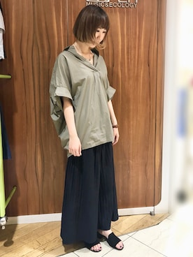 「earth music&ecology（アースミュージックアンドエコロジー）のカットプリーツスカーチョ（その他パンツ）」を使った、ひかるさん（レディース・158cm）の夏コーディネート