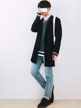 「zozoデニム」｜「アイテム（チェスターコート）」を使った、Yumaさん（メンズ・170cm）の冬コーディネート