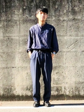 「UNIQLO U」｜「アイテム（スラックス）」を使った、わむう_wamuさん（メンズ・164cm）の春コーディネート