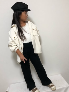 「リブニットパンツ」｜あみさん（キッズ・110cm）の秋コーディネート