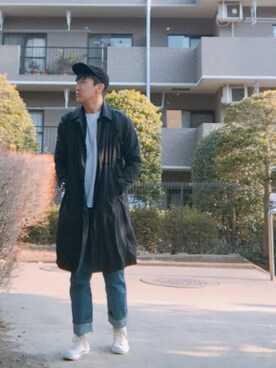 「HUF」｜「アイテム（ステンカラーコート）」を使った、NUYS  さん（メンズ・173cm）の冬コーディネート