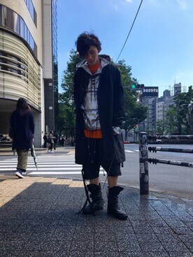 「ISAMU KATAYAMA BACKLASH（イサムカタヤマバックラッシュ）のアイテム（ステンカラーコート）」を使った、そーふぃさん（メンズ・170cm）の春コーディネート