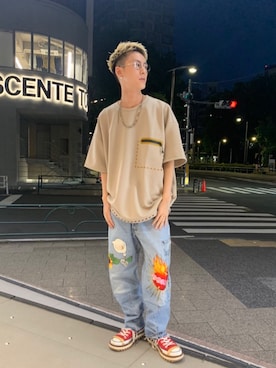 「BOW WOW（バウワウ）のアイテム（デニムパンツ）」を使った、そーふぃさん（メンズ・170cm）の夏コーディネート