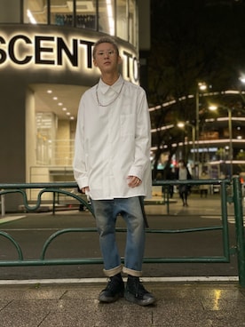 「ISAMU KATAYAMA BACKLASH（イサムカタヤマバックラッシュ）のアイテム（デニムパンツ）」を使った、そーふぃさん（メンズ・170cm）の春コーディネート
