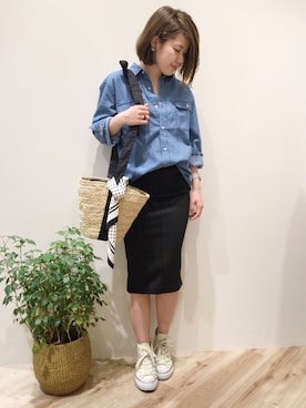 「アイテム（バンダナ/スカーフ、ホワイト系）」を使った、sa-kiiさん（レディース・159cm）の春コーディネート