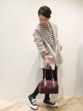 「ボストンバッグ」｜「アイテム（ムートンコート）」を使った、sa-kiiさん（レディース・159cm）の冬コーディネート