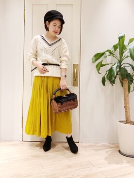 「Casselini（キャセリーニ）のアイテム（かごバッグ）」を使った、sa-kiiさん（レディース・159cm）の秋コーディネート