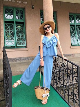「丹寧」｜「アイテム（チノパンツ）」を使った、MIN HU’sさん（レディース・162cm）の春コーディネート