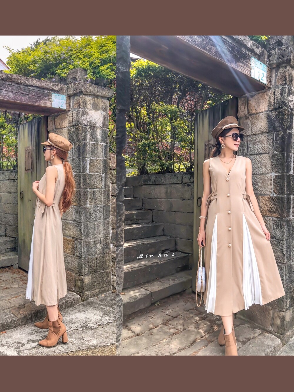 「ootd、dress、WOMEN、girl、fashion、Taiwan、2020AW、WEAR、STYLE、sweet」｜「迷胡小姐のアイテム（ワンピース、ベージュ系）」を使った、MIN HU’sさん（レディース・162cm）の秋コーディネートの1枚目の写真