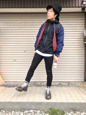 「ラコステ」｜「アイテム（ナイロンジャケット）」を使った、針山ラットさん（メンズ・164cm）の春コーディネート