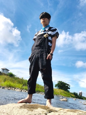 「H&M（エイチ・アンド・エム）のアイテム（サロペット/オーバーオール）」を使った、針山ラットさん（メンズ・164cm）の夏コーディネート
