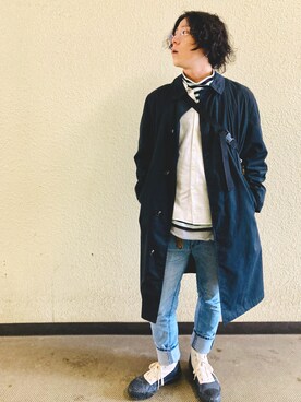 「アイテム（ステンカラーコート）」を使った、針山ラットさん（メンズ・164cm）の春コーディネート