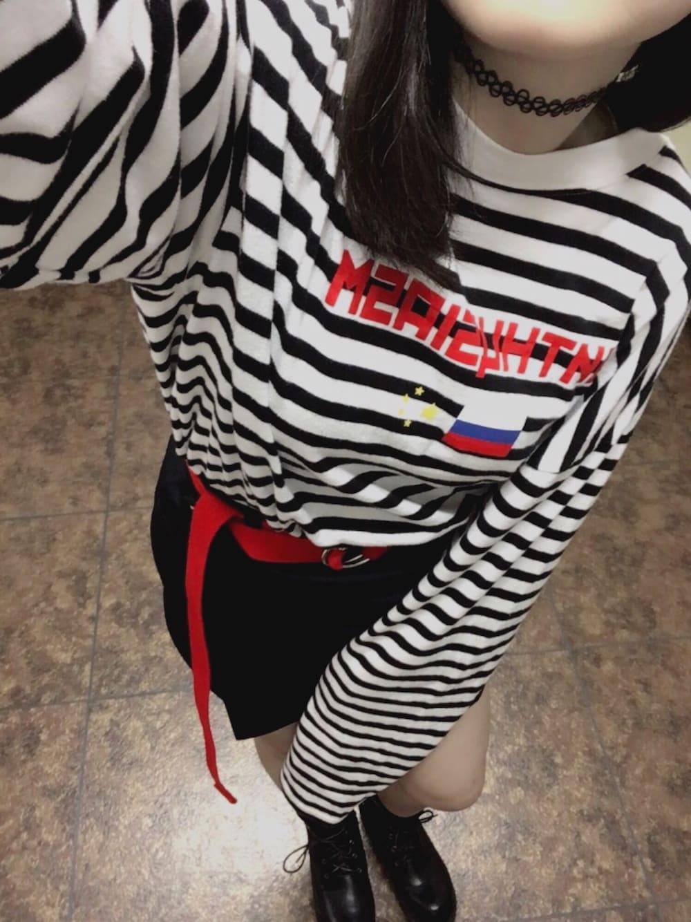 「オルチャンファッション、얼짱、한국、韓国、데일리룩、ブラ袖、リングベルト、THRASHER、WEGO、シンプル」｜「WEGOのアイテム（ネックレス、ブラック系）」を使った、39さん（レディース・151cm）の春コーディネートの1枚目の写真
