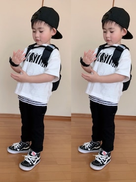 「OFFICIAL TEAM（オフィシャルチーム）のアイテム（パンツ）」を使った、R i kｕ☺︎さん（キッズ・100cm）の春コーディネート