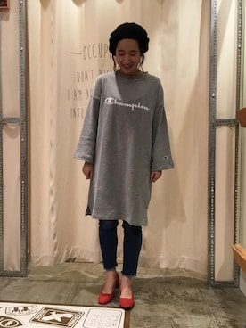 「スエット」｜「アイテム（ハンチング/ベレー帽）」を使った、和泉さん（レディース・157cm）の夏コーディネート