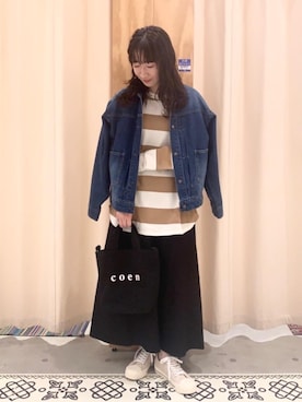 「USAコットン」｜「アイテム（デニムジャケット）」を使った、和泉さん（レディース・157cm）の春コーディネート