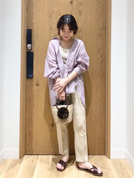 「coen（コーエン）のシーグラスミニかごバッグ（バスケット）（かごバッグ）」を使った、和泉さん（レディース・157cm）の夏コーディネート